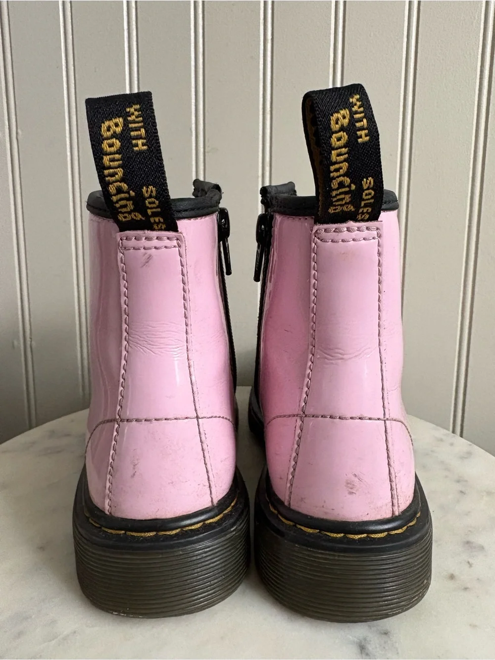 Dr Martens Patent Leather Combat Boots Youth Girls 1 Pink & Black Moto Cool Boho